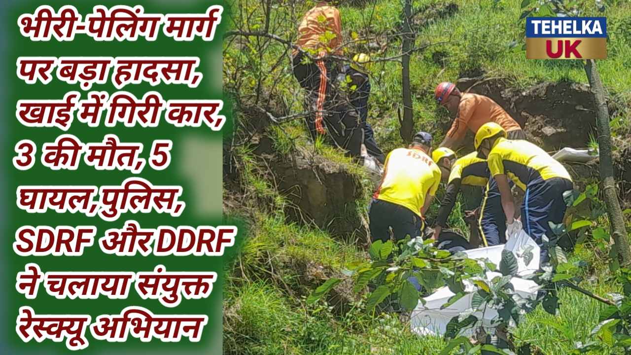 भीरी-पेलिंग मार्ग पर बड़ा हादसा, खाई में गिरी कार; 3 की मौत,5 घायल,पुलिस, SDRF और DDRF ने चलाया संयुक्त रेस्क्यू अभियान