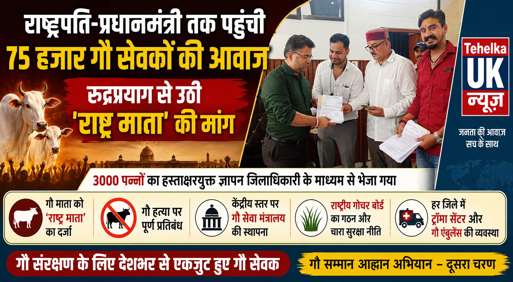 75 हजार गौ सेवकों की आवाज पहुंची राष्ट्रपति-प्रधानमंत्री तक,रुद्रप्रयाग से 3000 पन्नों का ज्ञापन, ‘राष्ट्र माता’ का दर्जा देने की उठी मांग..